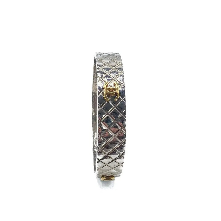 Vintage Chanel Bracelet 1990s Silver Plated Bracelet Jagged Metal 