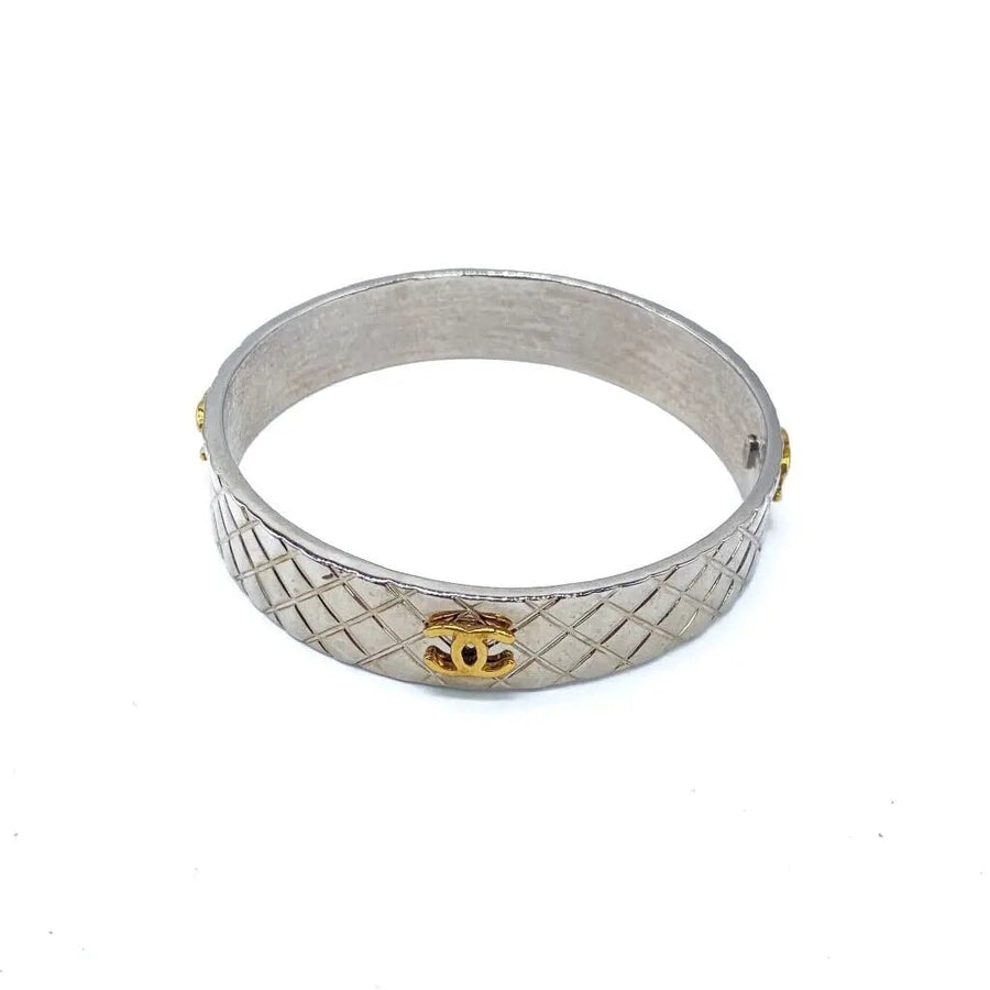 Vintage Chanel Bracelet 1990s Silver Plated Bracelet Jagged Metal 