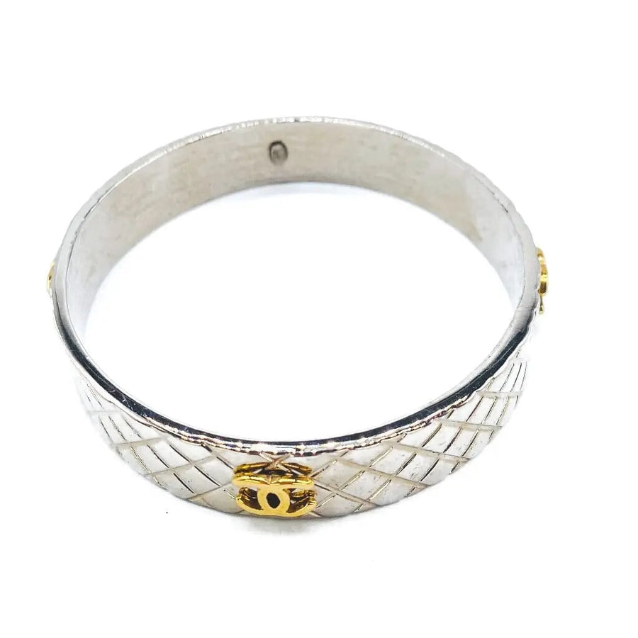 Vintage Chanel Bracelet 1990s Silver Plated Bracelet Jagged Metal 
