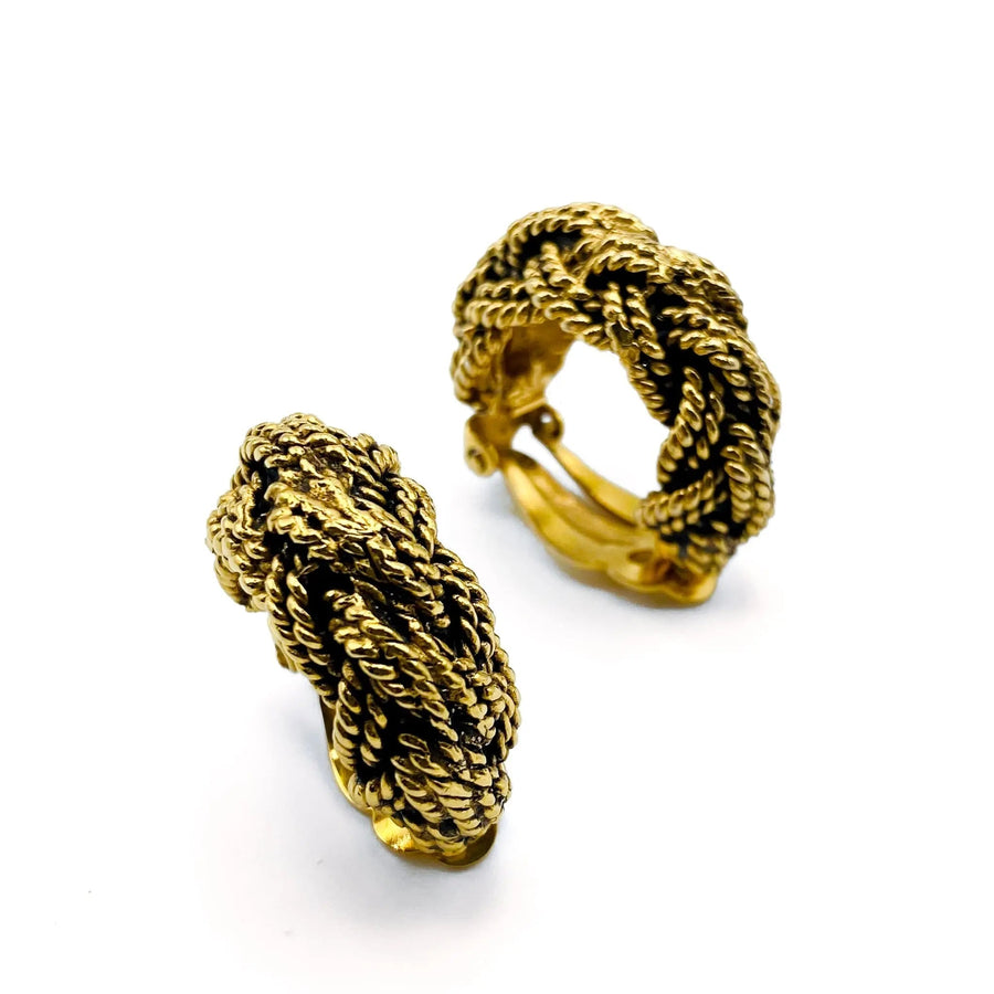 Vintage Chanel Earrings 1970s - Gold Plated Huggies Earrings Jagged Metal 