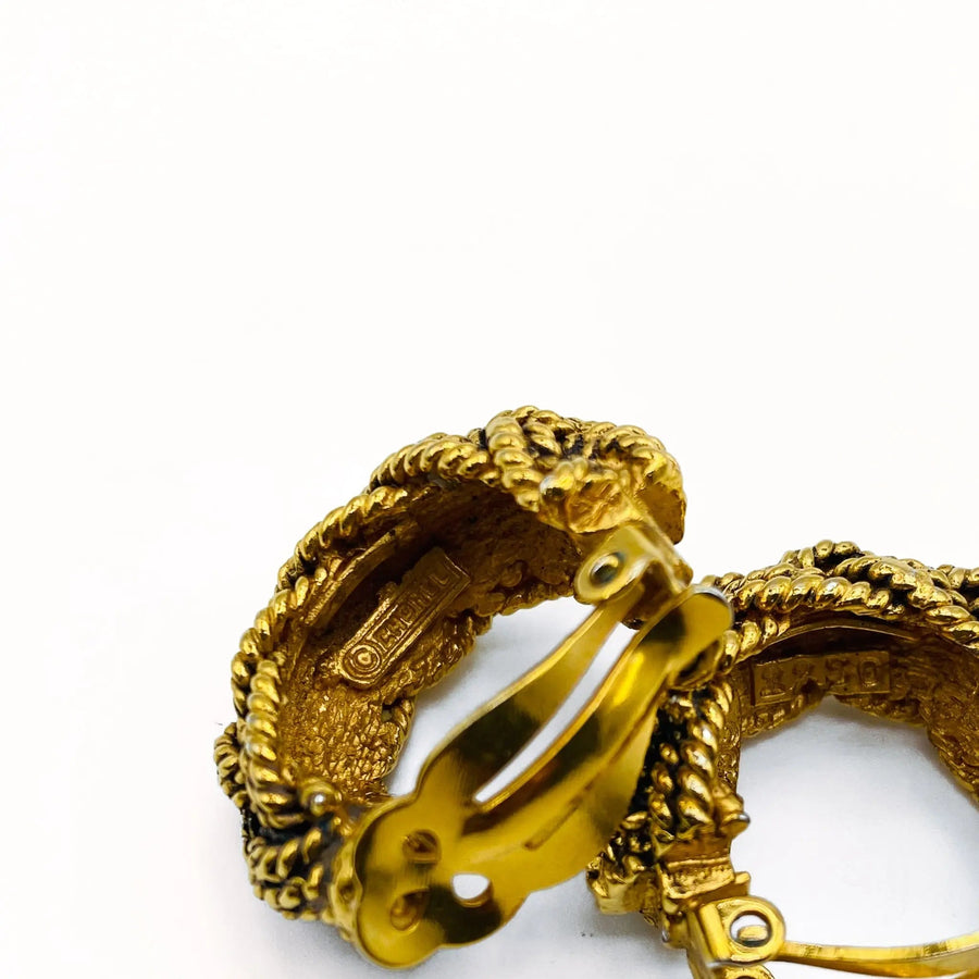 Vintage Chanel Earrings 1970s - Gold Plated Huggies Earrings Jagged Metal 