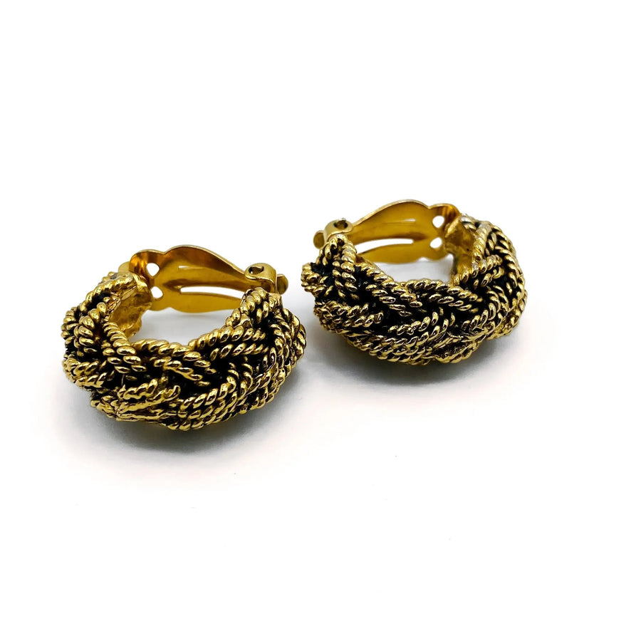 Vintage Chanel Earrings 1970s - Gold Plated Huggies Earrings Jagged Metal 