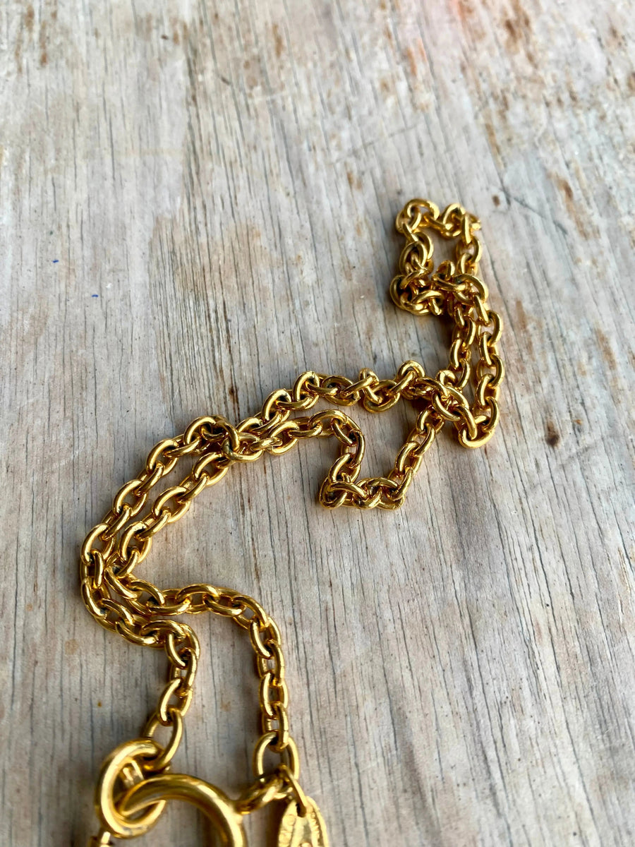 Vintage Chanel Necklace 1980s Gold Plated Pendant Necklaces Jagged Metal 