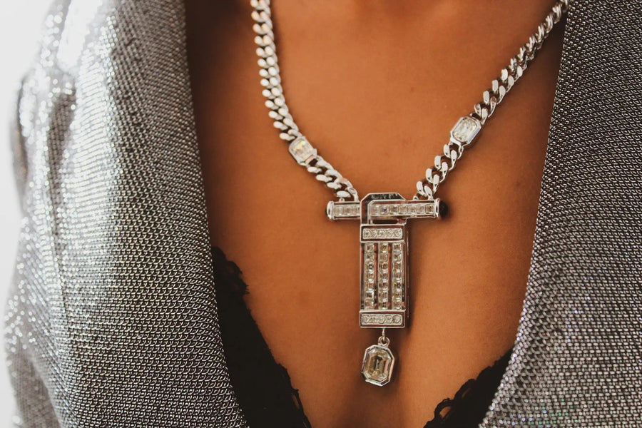Vintage Dior Necklace 1980s, Silver Plated Necklace Jagged Metal 
