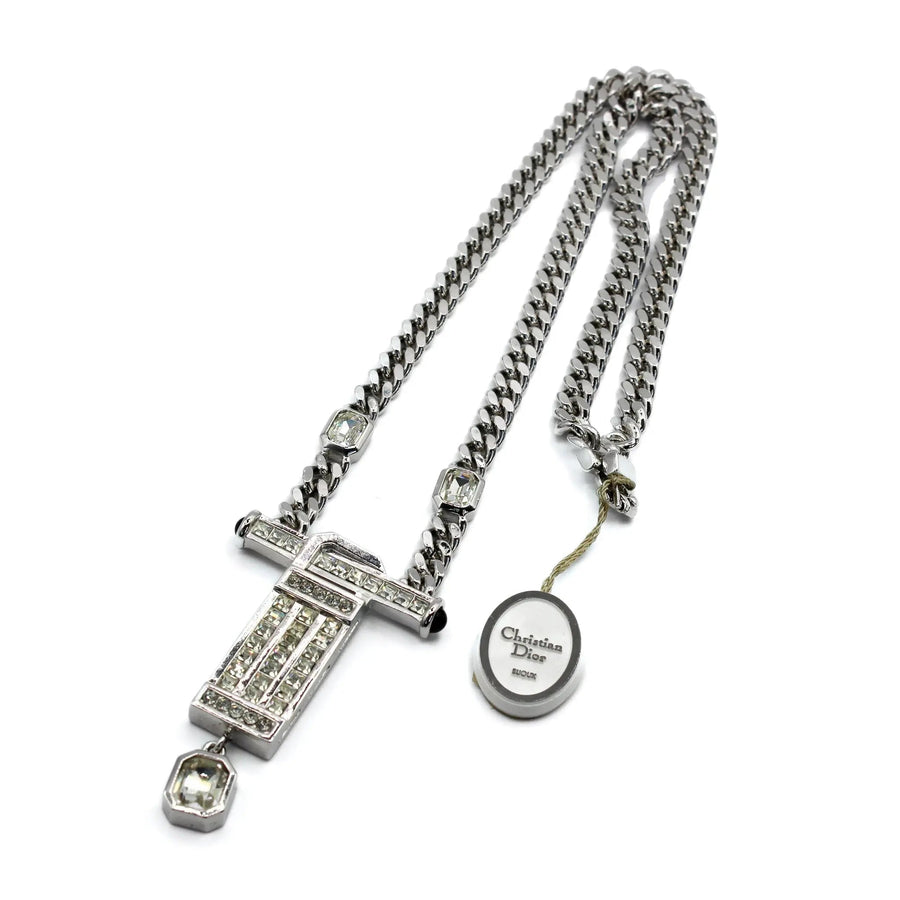 Vintage Dior Necklace 1980s, Silver Plated Necklace Jagged Metal 