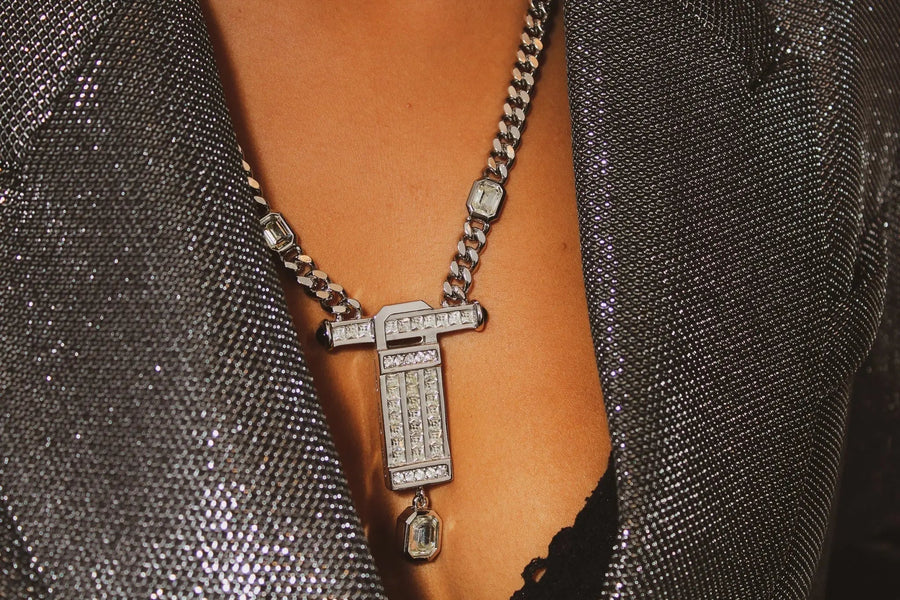 Vintage Dior Necklace 1980s, Silver Plated Necklace Jagged Metal 