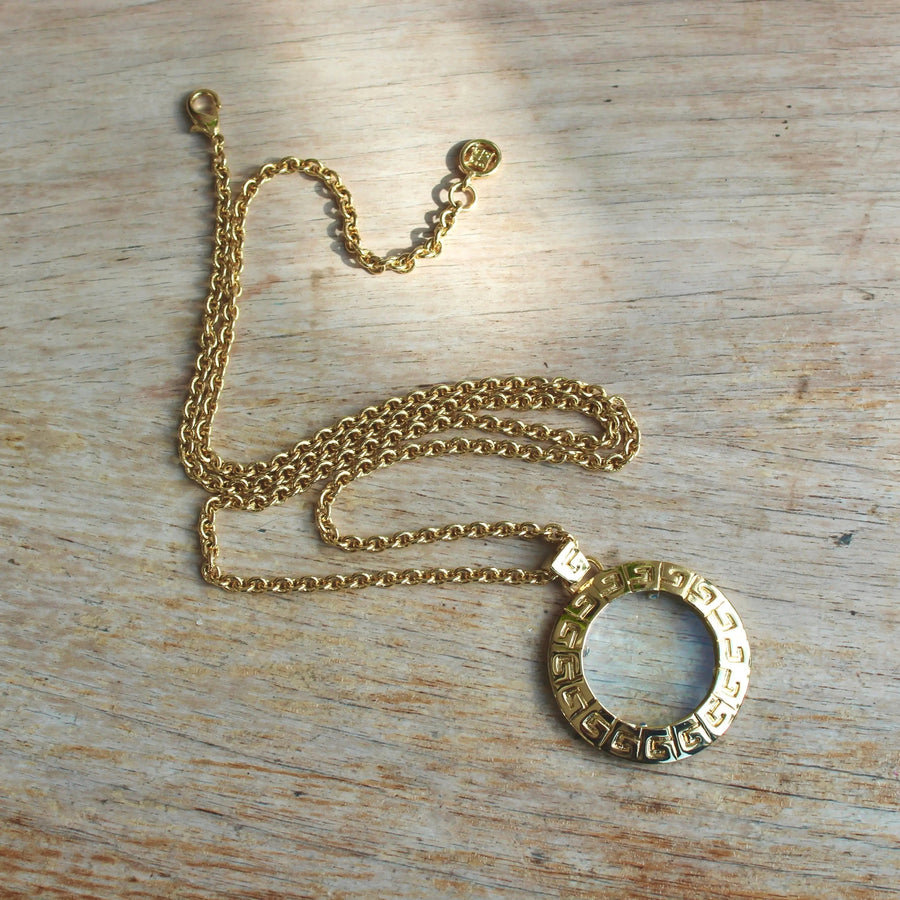 Vintage Givenchy Necklace 1980s, Loupe Pendant Necklace Jagged Metal 