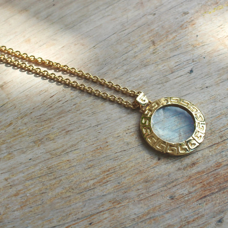 Vintage Givenchy Necklace 1980s, Loupe Pendant Necklace Jagged Metal 