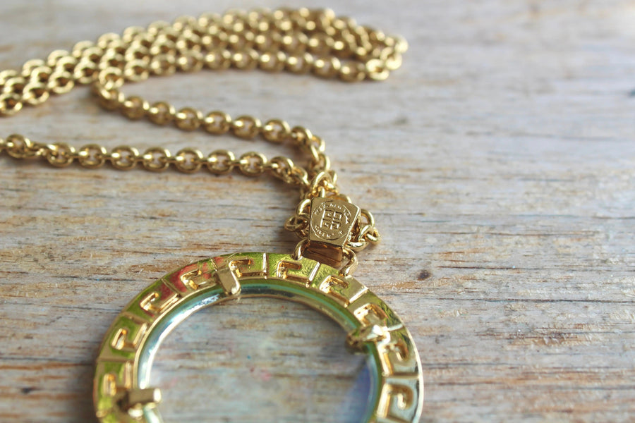 Vintage Givenchy Necklace 1980s, Loupe Pendant Necklace Jagged Metal 