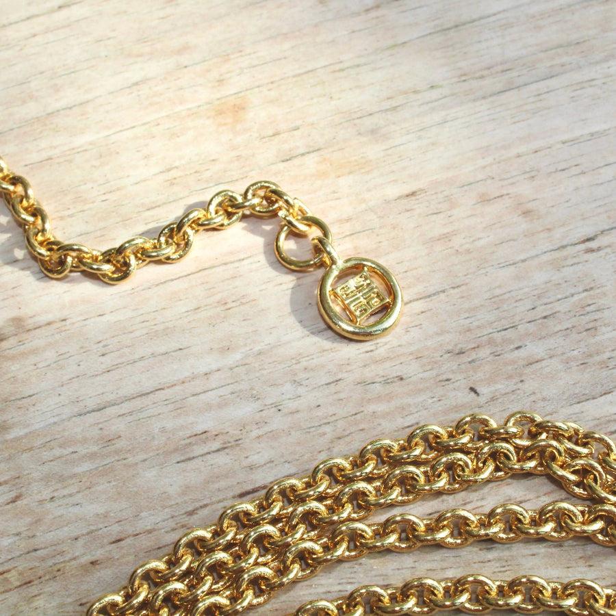 Vintage Givenchy Necklace 1980s, Loupe Pendant Necklace Jagged Metal 