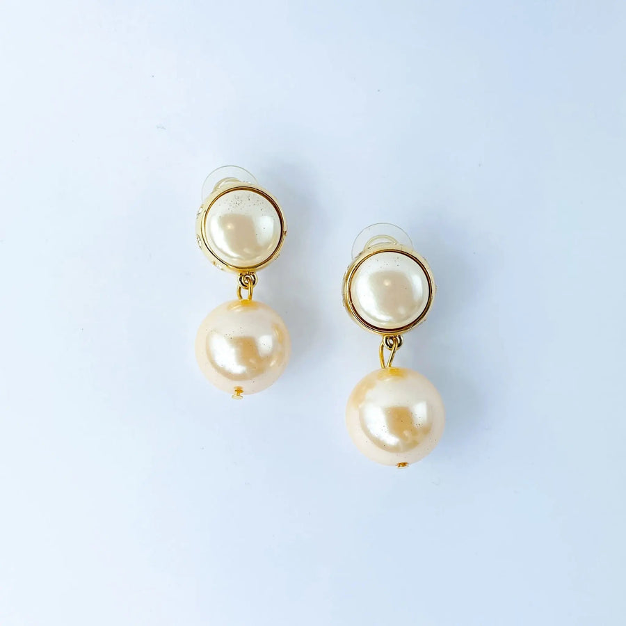 Vintage Givenchy Pearl Drop Earrings 1980s - For pierced ears Earrings Jagged Metal 