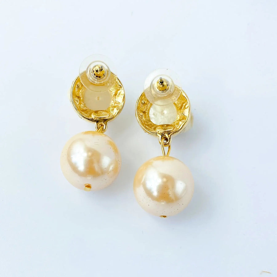Vintage Givenchy Pearl Drop Earrings 1980s - For pierced ears Earrings Jagged Metal 