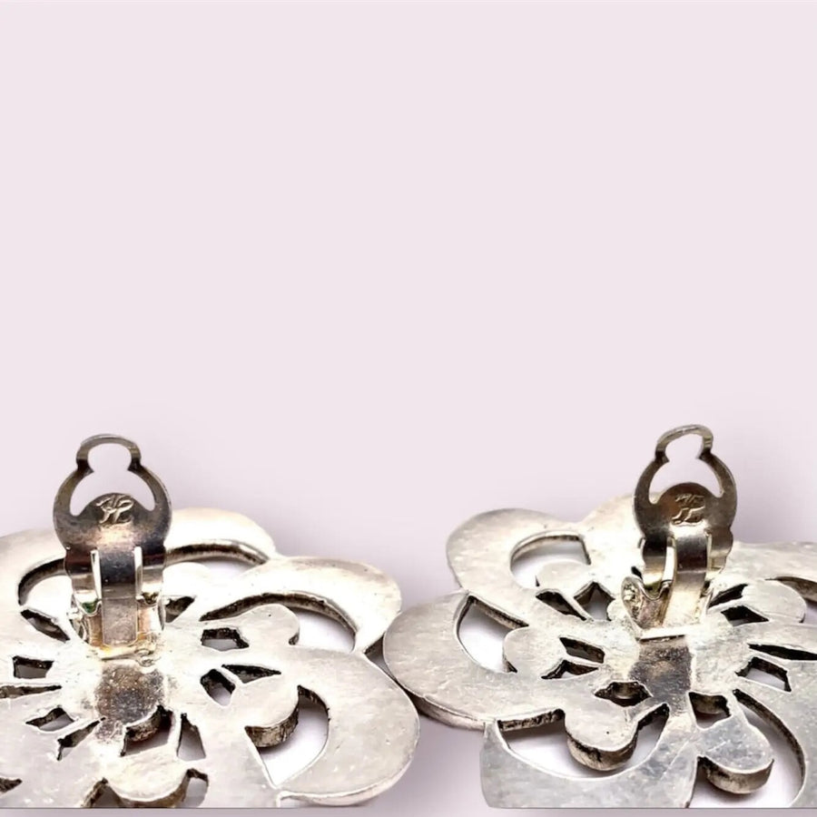 Vintage Karl Lagerfeld Statement Earrings, Silver Plated Earrings Jagged Metal 