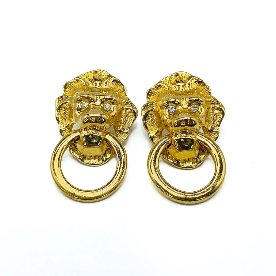 Vintage Kenneth Jay Lane Earrings 1980s, Door knocker Earrings Jagged Metal 