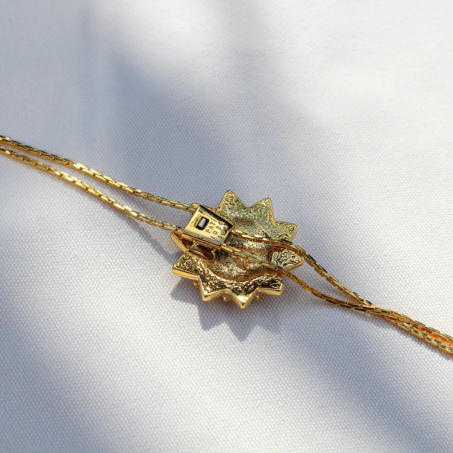 Vintage Lariat 1970s Necklace - 18 Carat Gold Plated, Vintage Deadstock Necklace Jagged Metal 