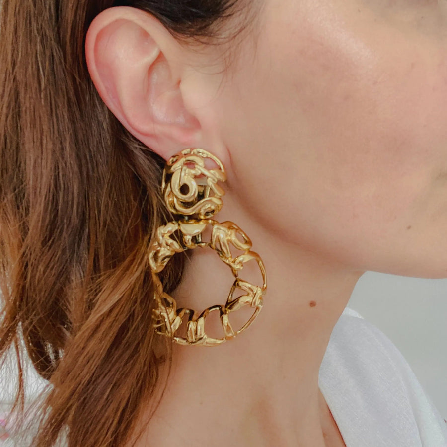 Vintage Les Bernard Oversized Earrings Earrings Jagged Metal 