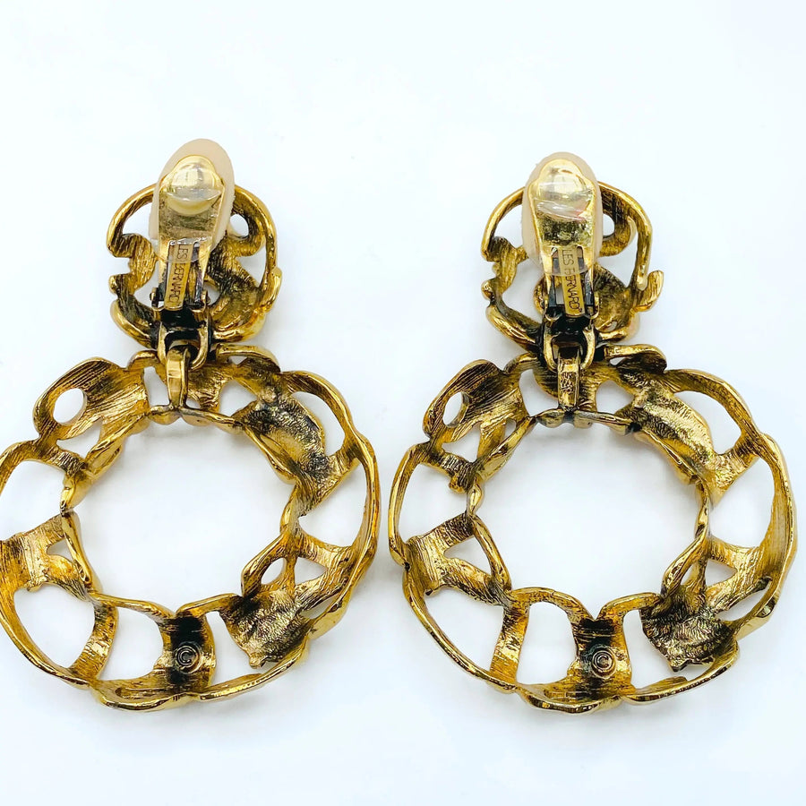 Vintage Les Bernard Oversized Earrings Earrings Jagged Metal 