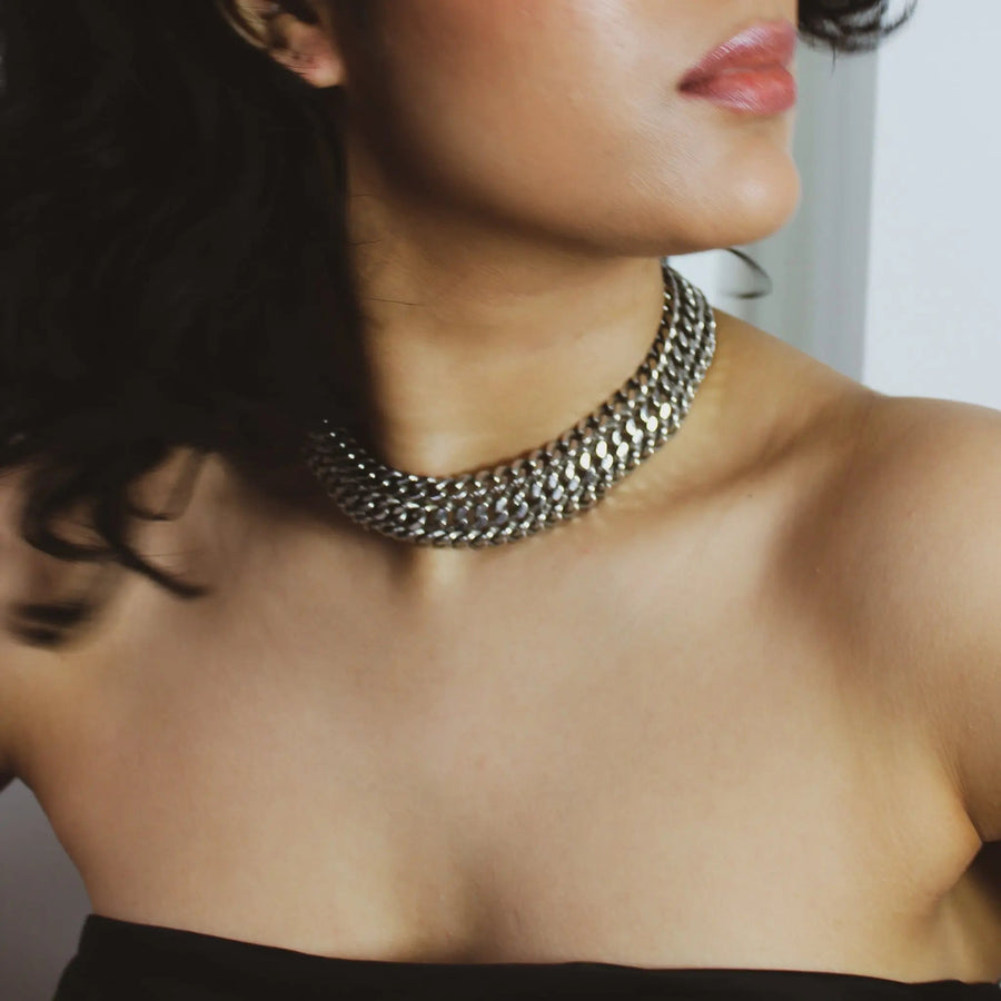 Vintage Monet 1980s Necklace - Silver plated Collar Necklaces Jagged Metal 