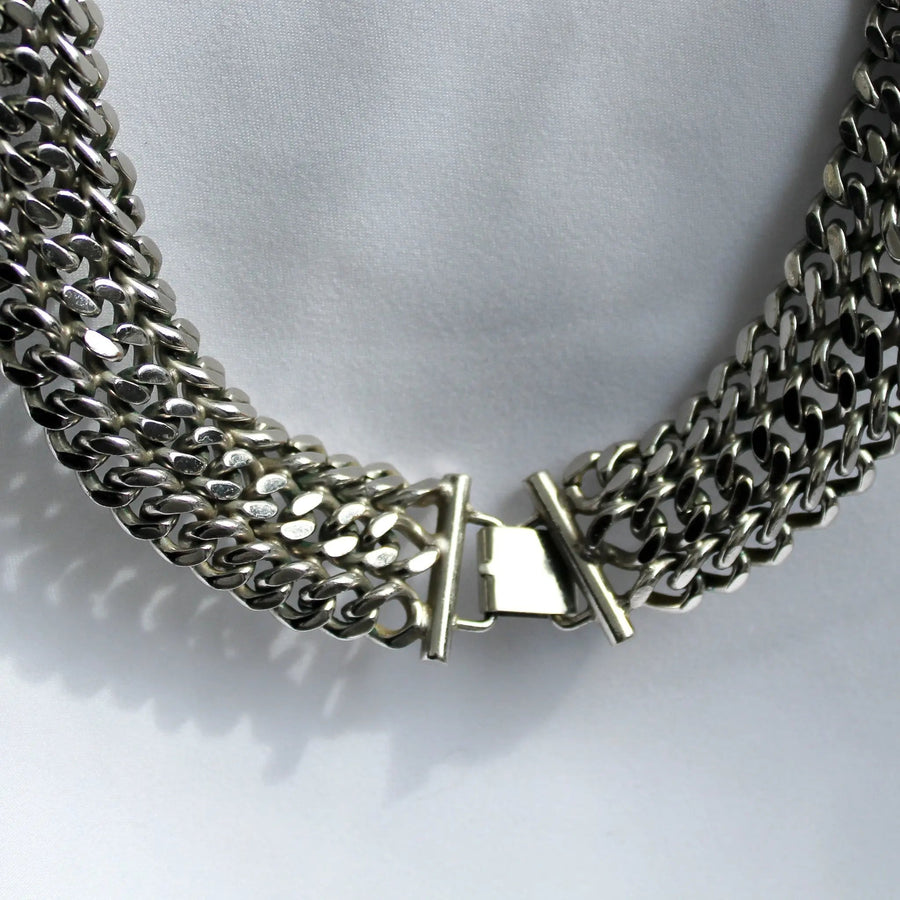 Vintage Monet 1980s Necklace - Silver plated Collar Necklaces Jagged Metal 