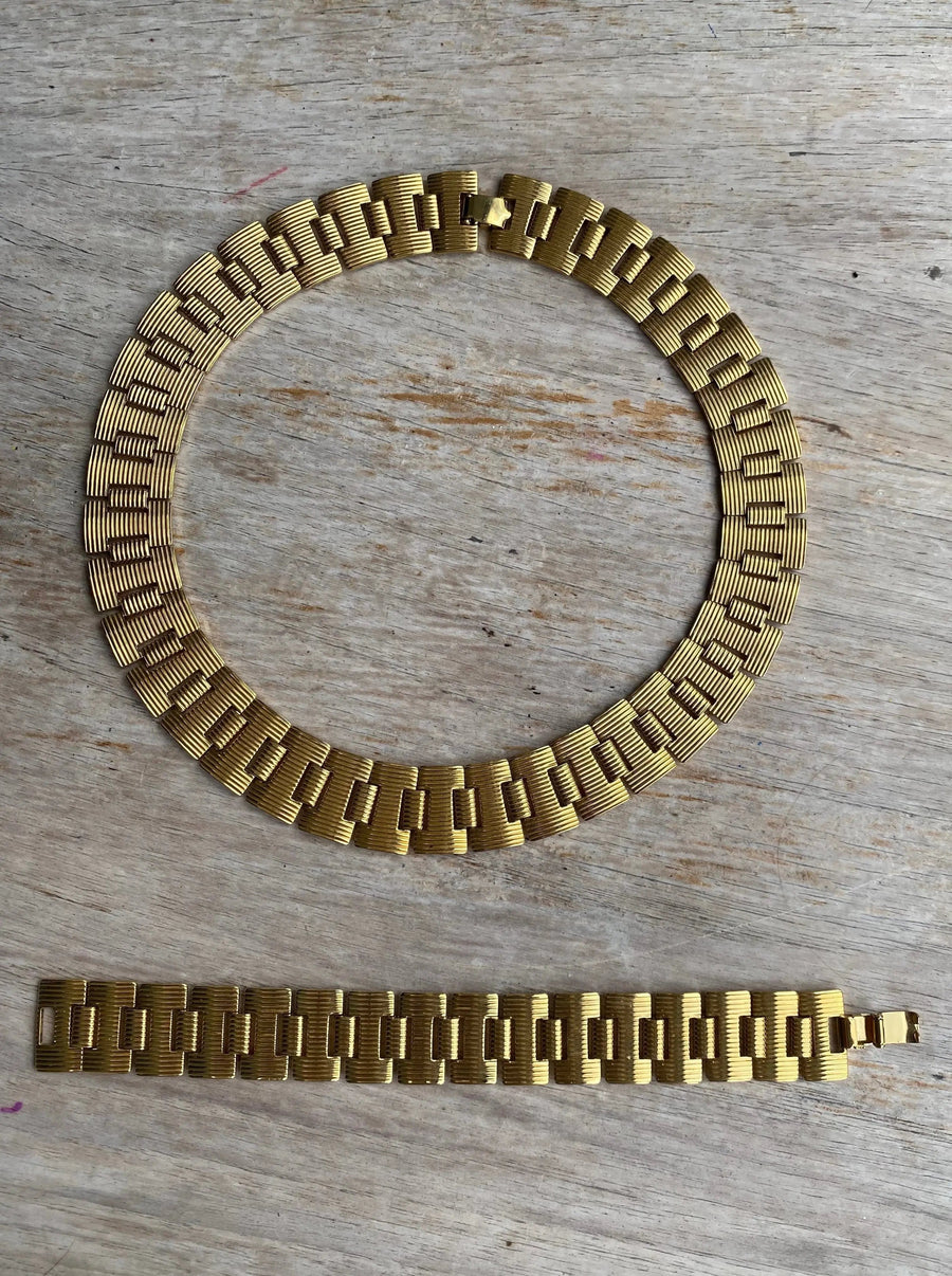 Vintage Monet 1980s Necklace and Bracelet set Jewelry Sets Jagged Metal 