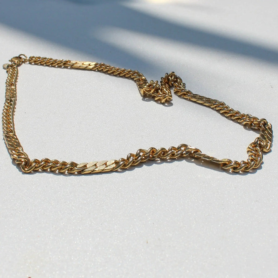Vintage Monet 1980s Necklace, Gold Plated Chain Necklaces Jagged Metal 