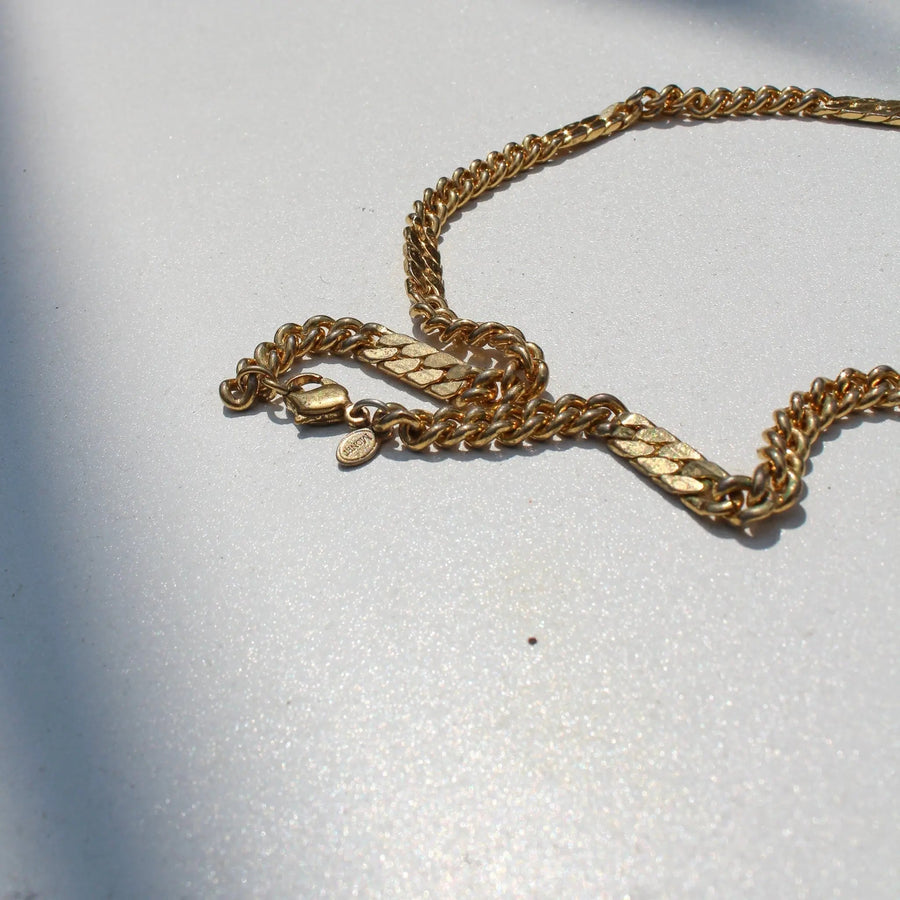 Vintage Monet 1980s Necklace, Gold Plated Chain Necklaces Jagged Metal 
