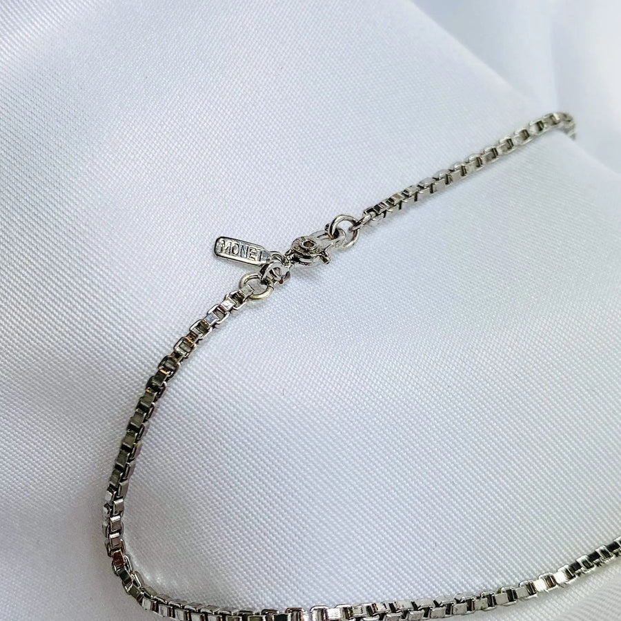 Vintage Monet Chain Necklace 1980s - Silver Plated Necklaces Jagged Metal 