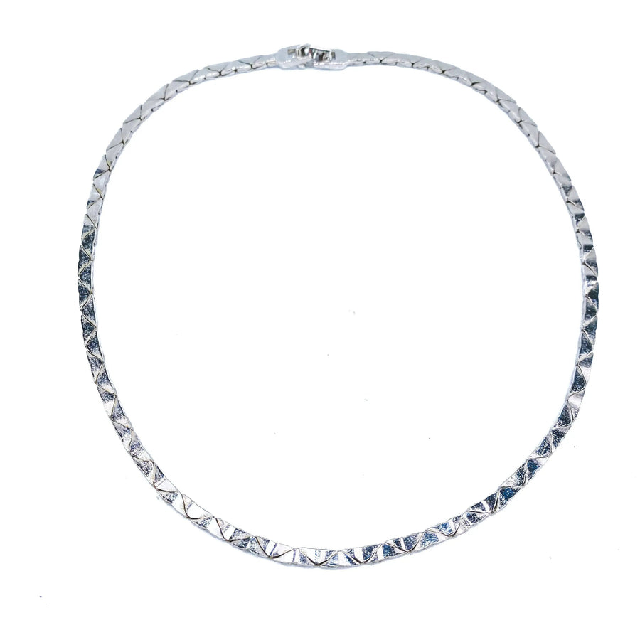 Vintage Monet Necklace 1980s - Silver Plated Necklaces Jagged Metal 