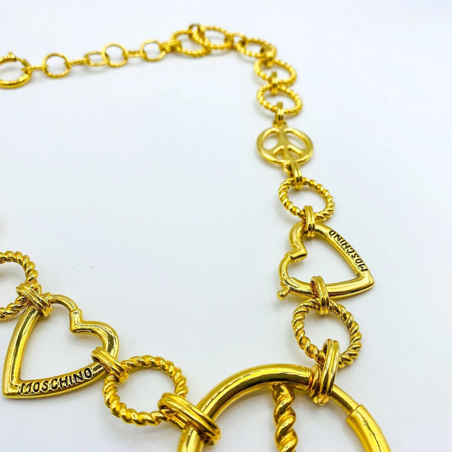 Vintage Moschino Necklace 1990s Love & Peace Necklace Jagged Metal 