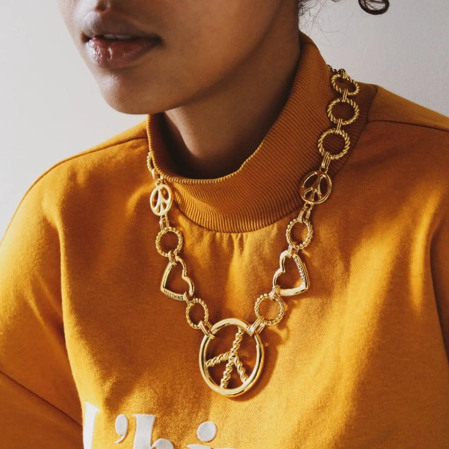 Vintage Moschino Necklace 1990s Love & Peace Necklace Jagged Metal 