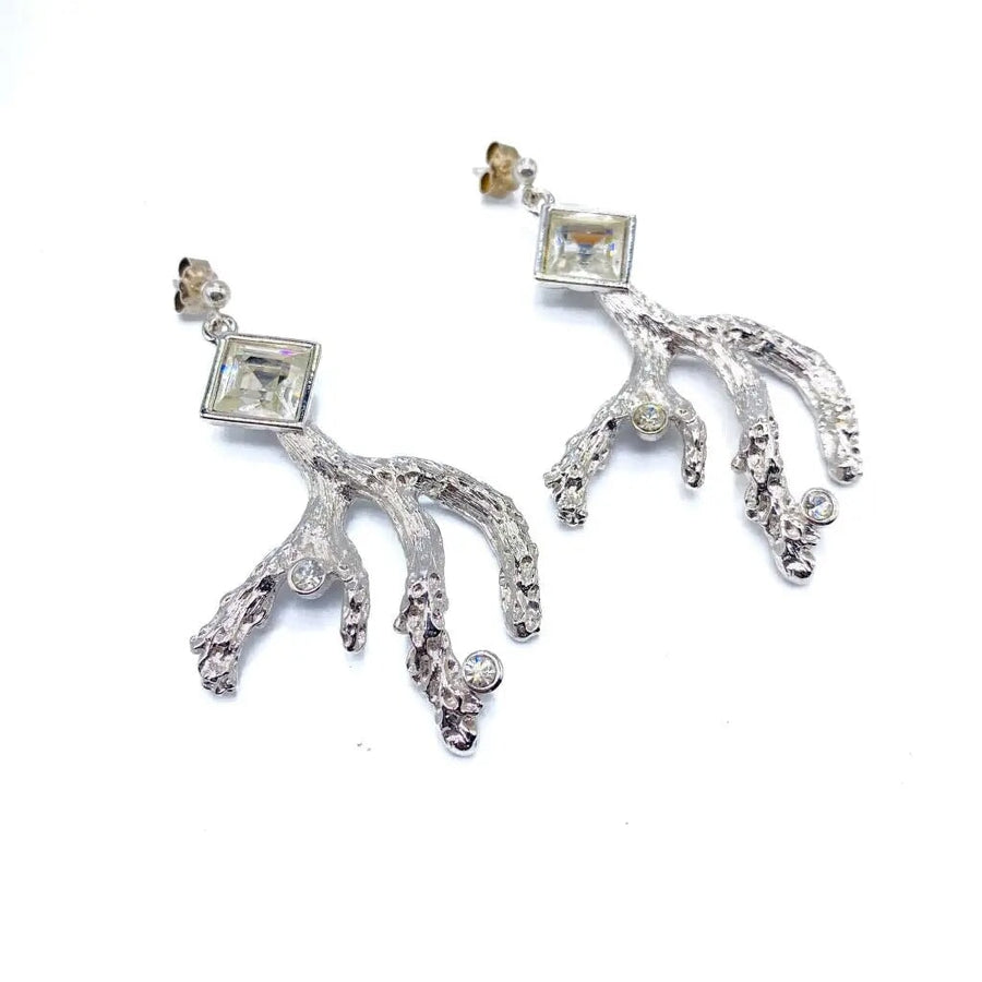 Vintage Yves Saint Laurent YSL Earrings 1980s Silver Plated Earrings Jagged Metal 
