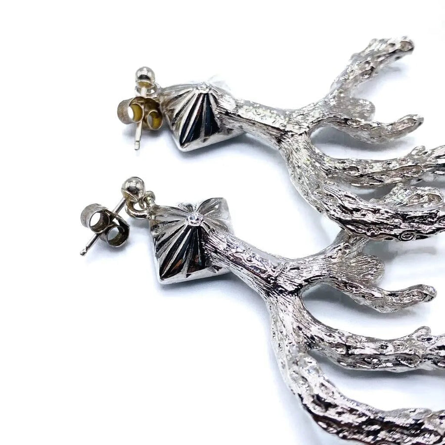 Vintage Yves Saint Laurent YSL Earrings 1980s Silver Plated Earrings Jagged Metal 