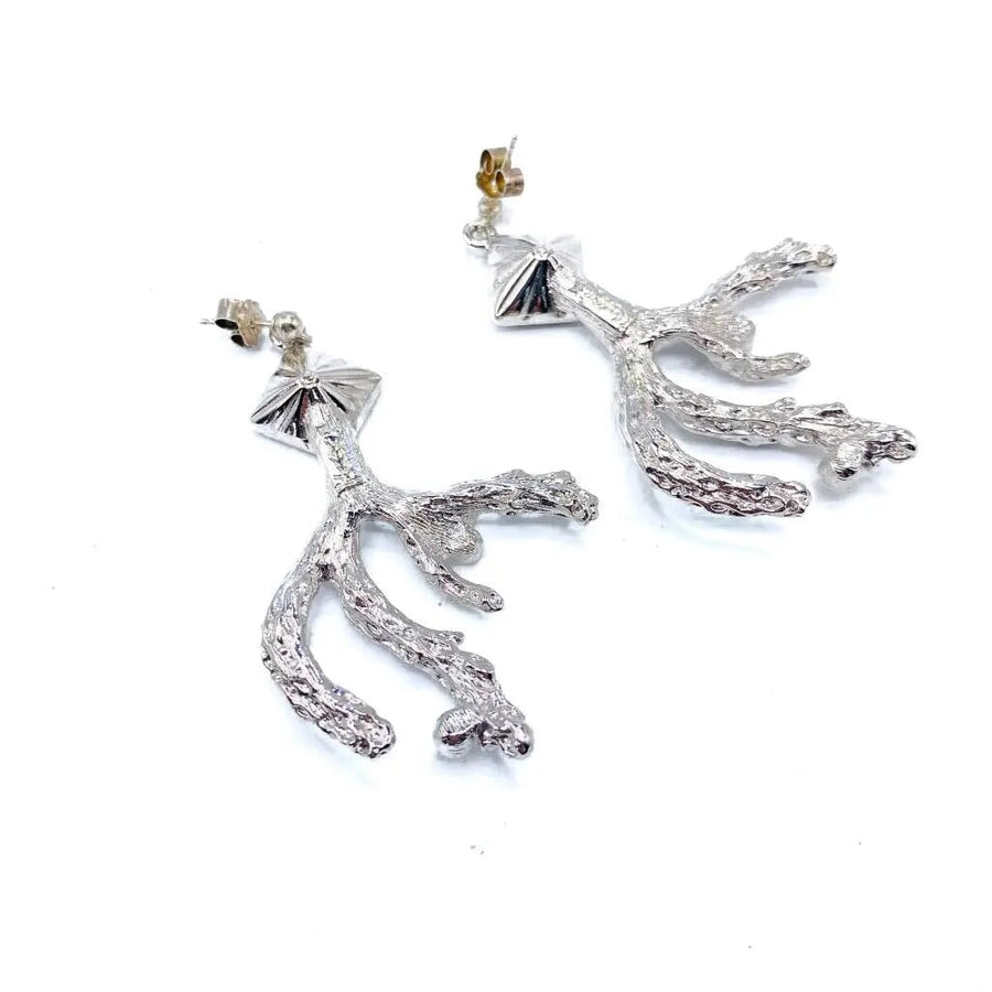 Vintage Yves Saint Laurent YSL Earrings 1980s Silver Plated Earrings Jagged Metal 
