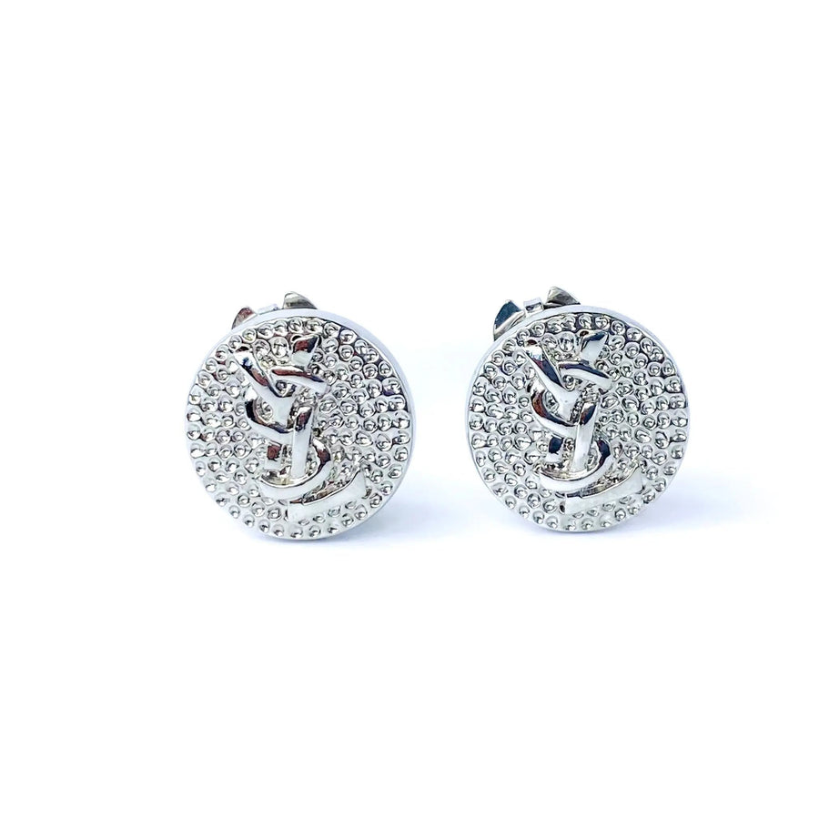 Vintage Yves Saint Laurent YSL Earrings, 1990s Silver Plated Earrings Jagged Metal 