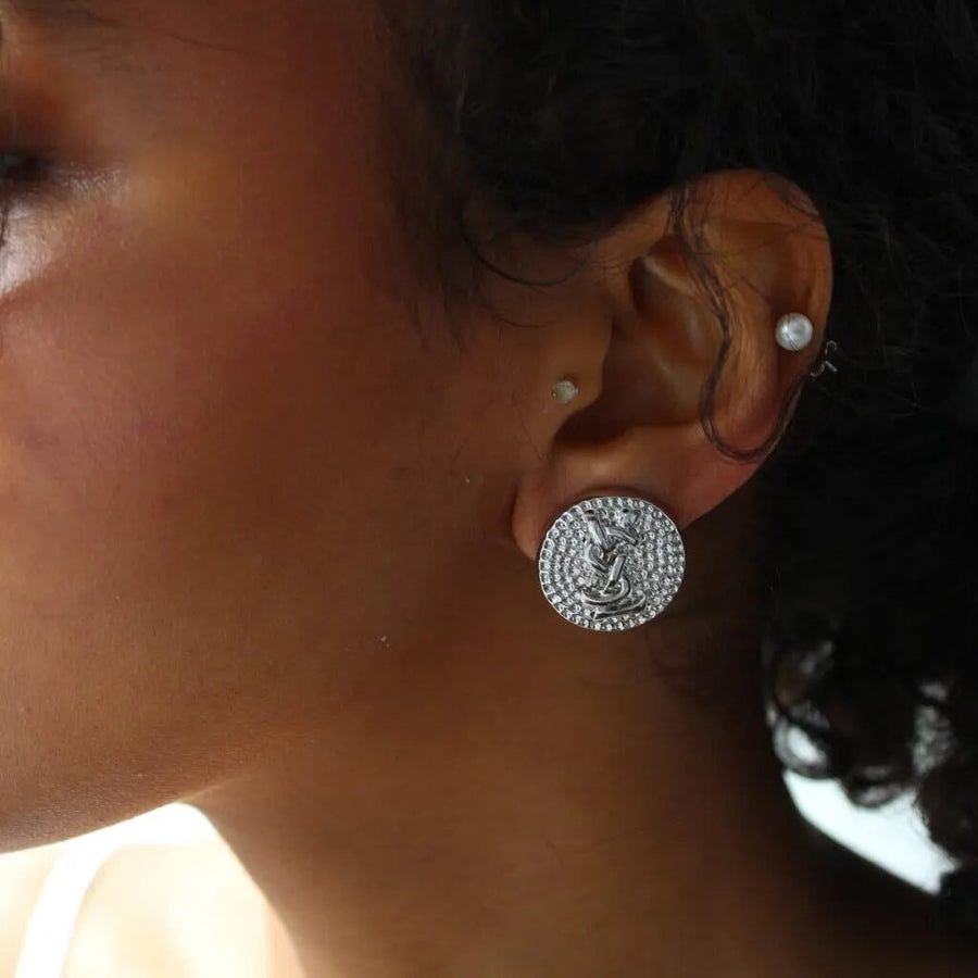 Vintage Yves Saint Laurent YSL Earrings, 1990s Silver Plated Earrings Jagged Metal 