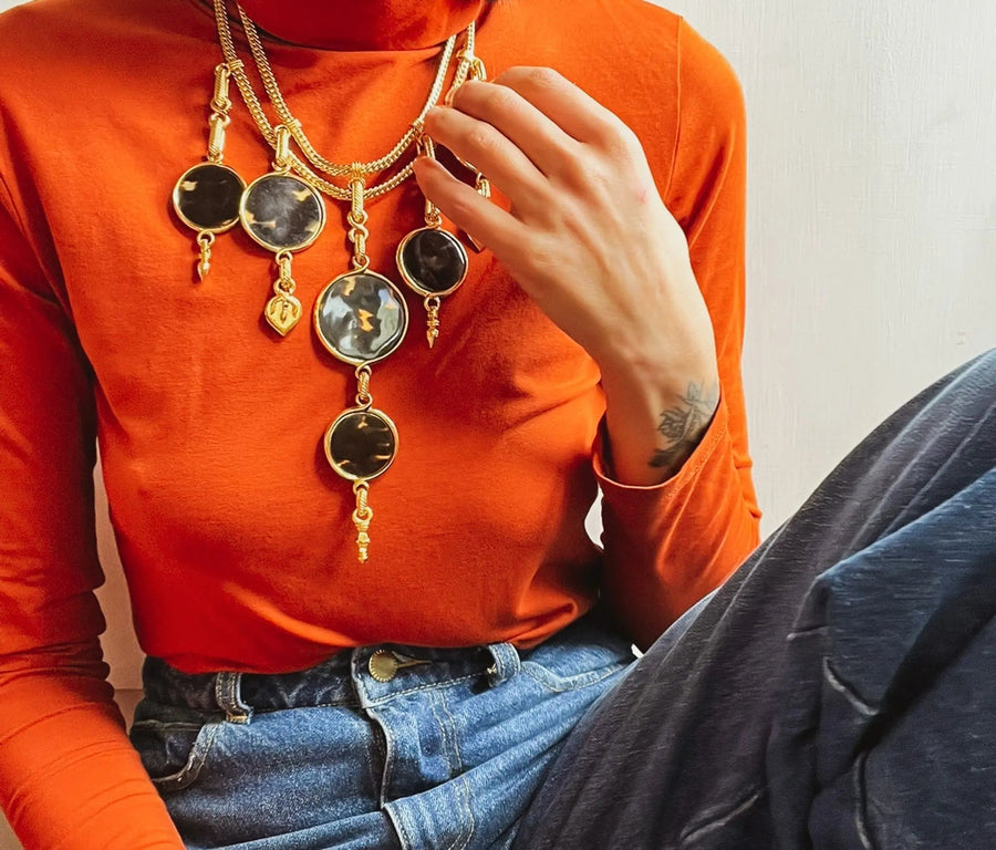 Yves Saint Laurent Vintage Necklace 1990s YSL Necklaces Jagged Metal 