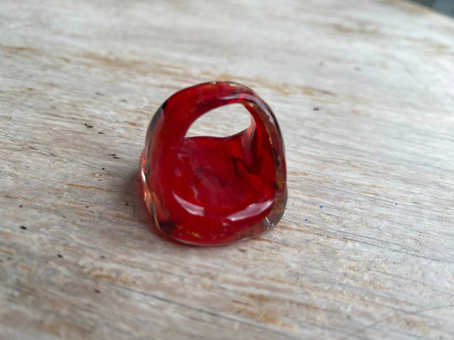 1960s Vintage Cocktail Ring, Murano Glass Rings Jagged Metal 