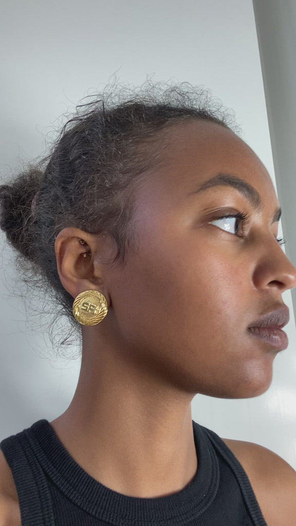 Vintage Sonia Rykiel Gold Plated Clip On Earrings 1980s - JAGGED METAL - DESIGNER VINTAGE JEWELLERY