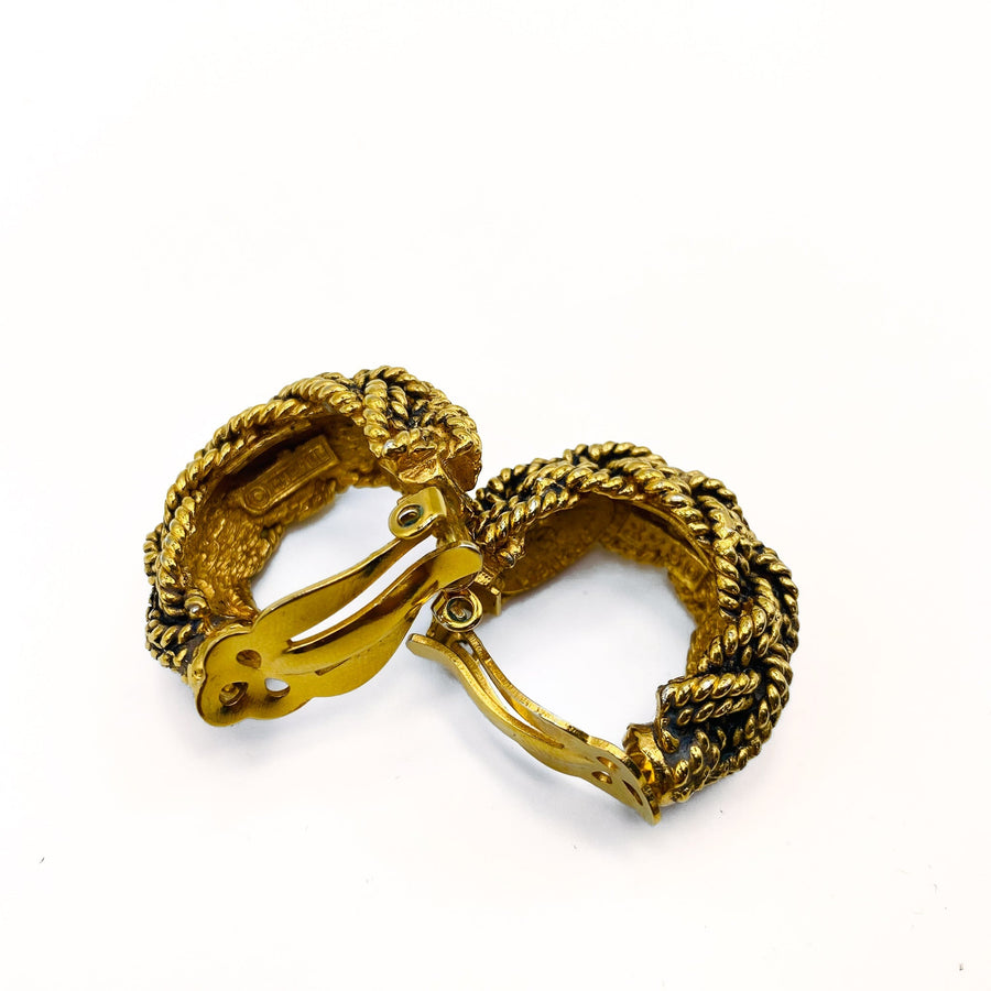 Vintage Chanel Earrings 1970s - Gold Plated Huggies Earrings Jagged Metal 