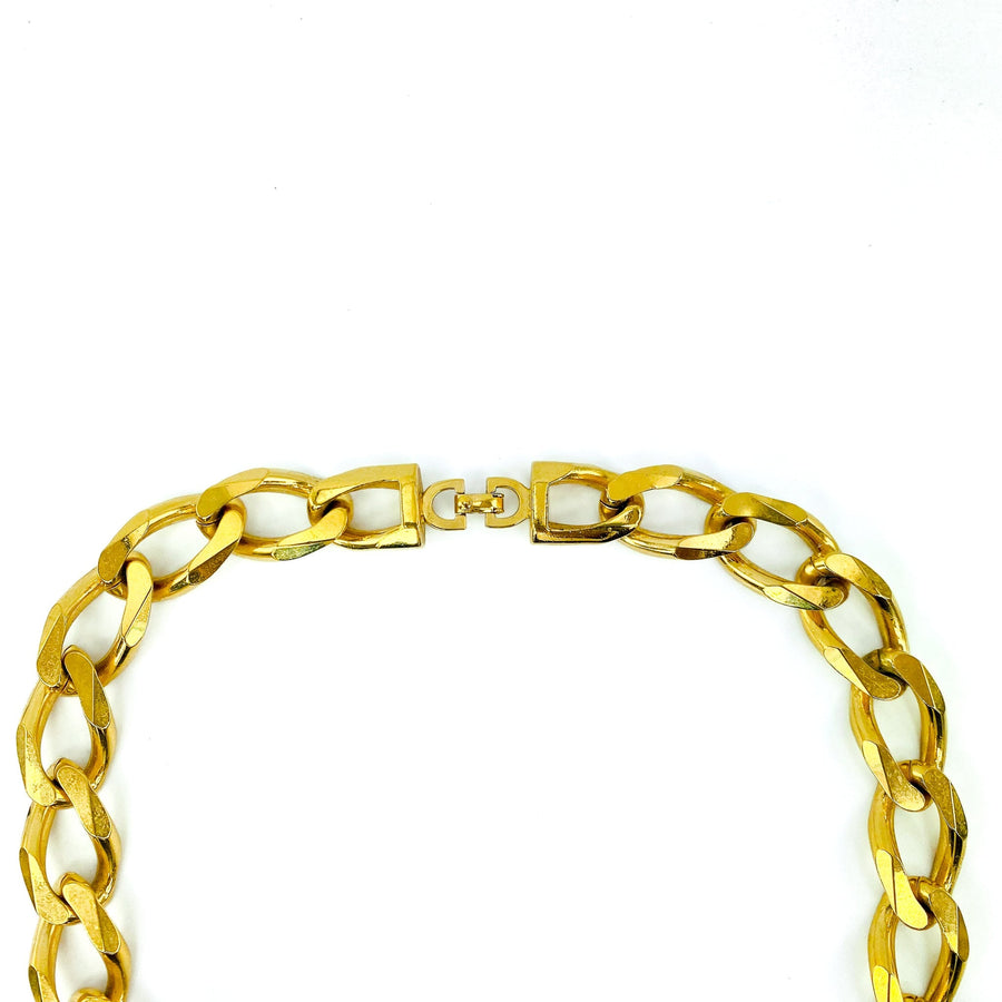 Vintage Dior Necklace 1980s - Gold Plated Chunky Chain Necklaces Jagged Metal 