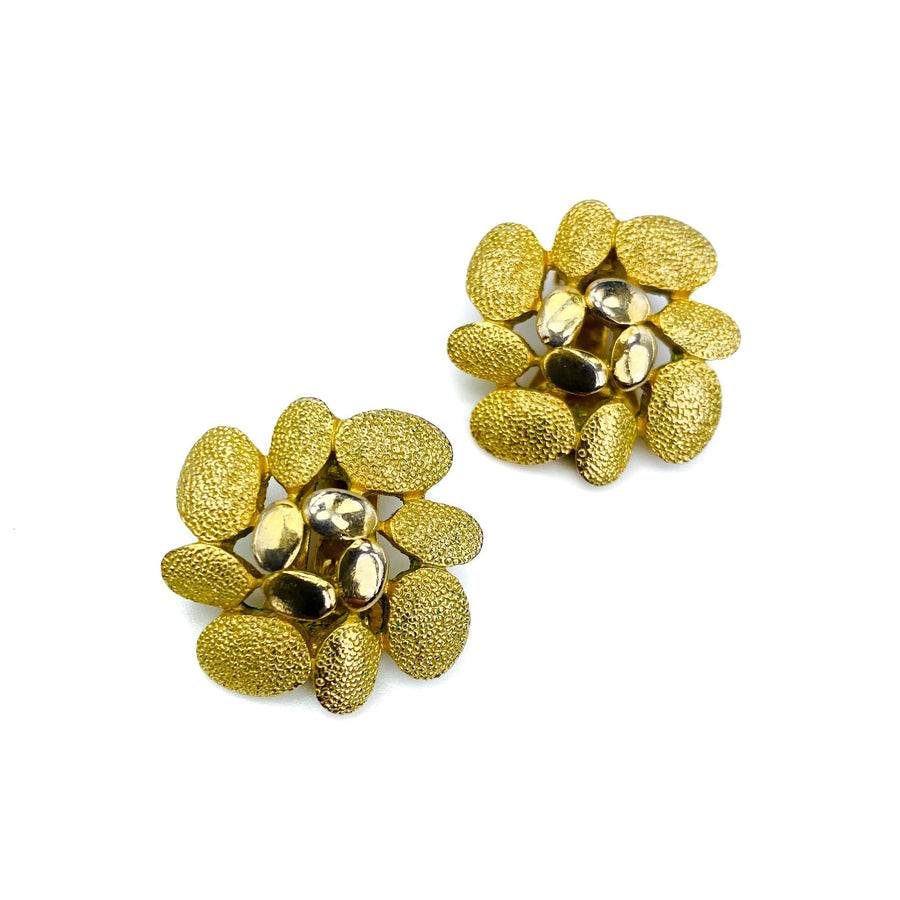 Vogue 1970s Vintage Gold Plated Clip on Earrings Earrings Jagged Metal 