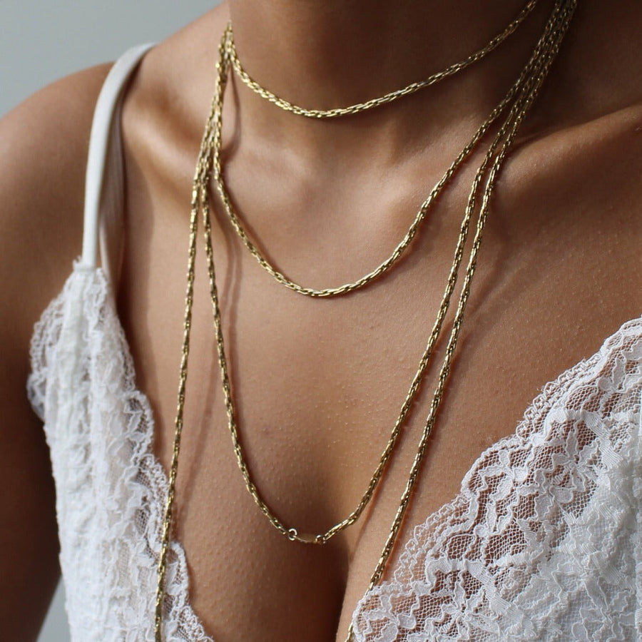 Vintage Christian Dior Necklace 1970s - Gold Plated Long Chain Necklaces Jagged Metal 