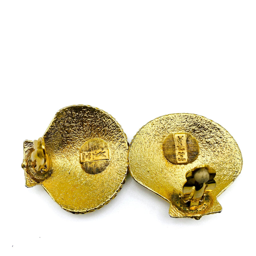 Vintage YSL Shell Earrings 1980s Yves Saint Laurent Earrings Jagged Metal 