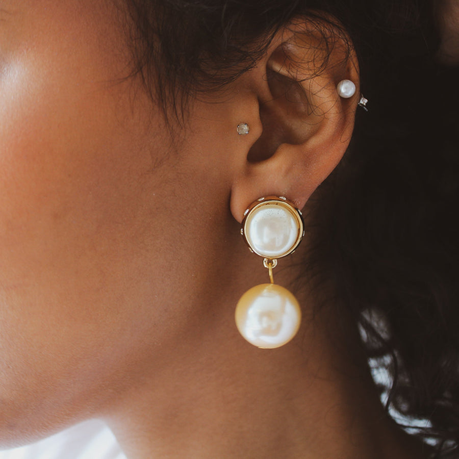 Vintage Givenchy Pearl Drop Earrings 1980s - For pierced ears Earrings Jagged Metal 