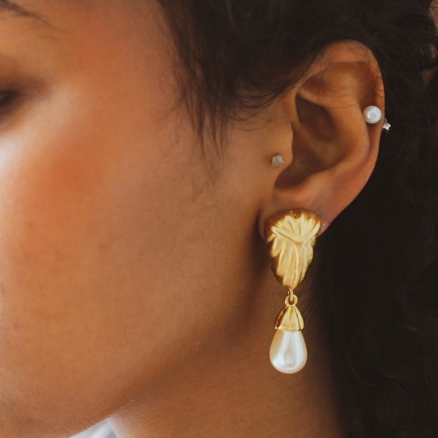 Vintage Givenchy Earrings 1980s Faux Pearl Drops Earrings Jagged Metal 