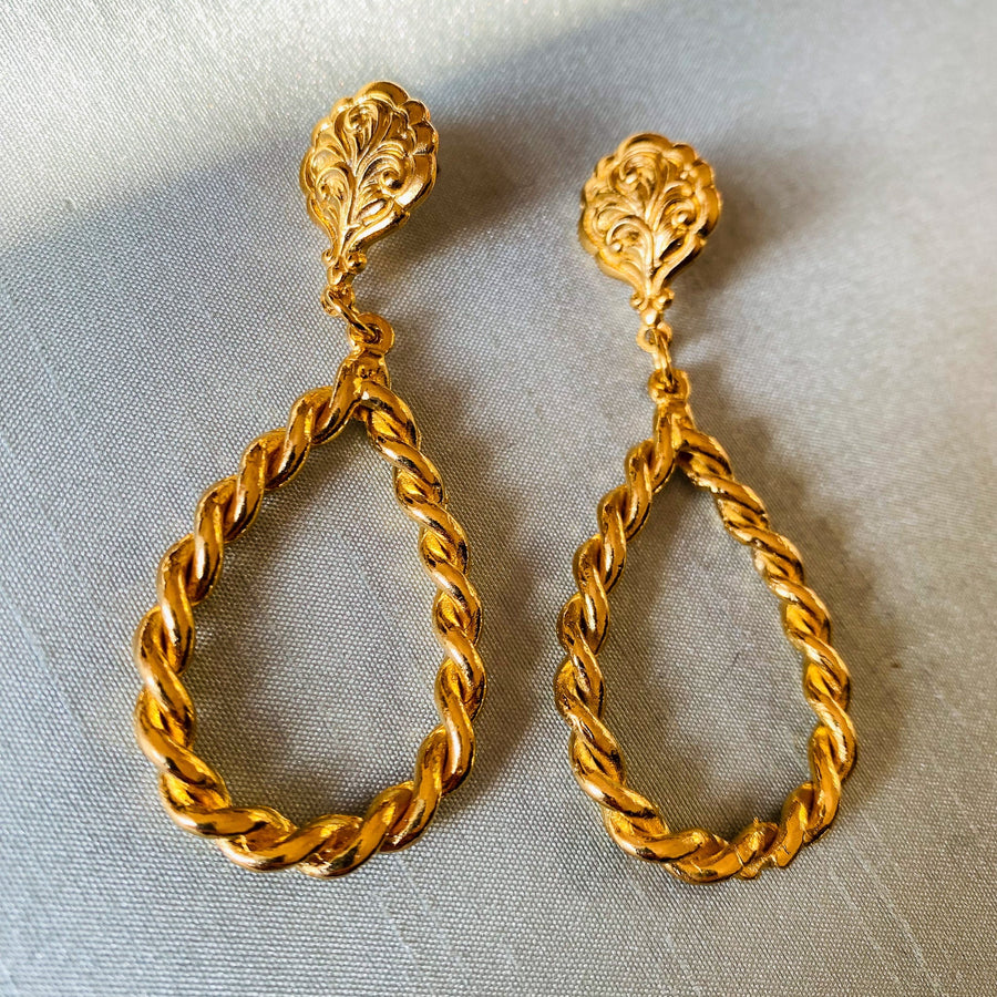 1980s Vintage Pierced Earrings - 18 Carat Gold Vintage Deadstock Earrings Jagged Metal 