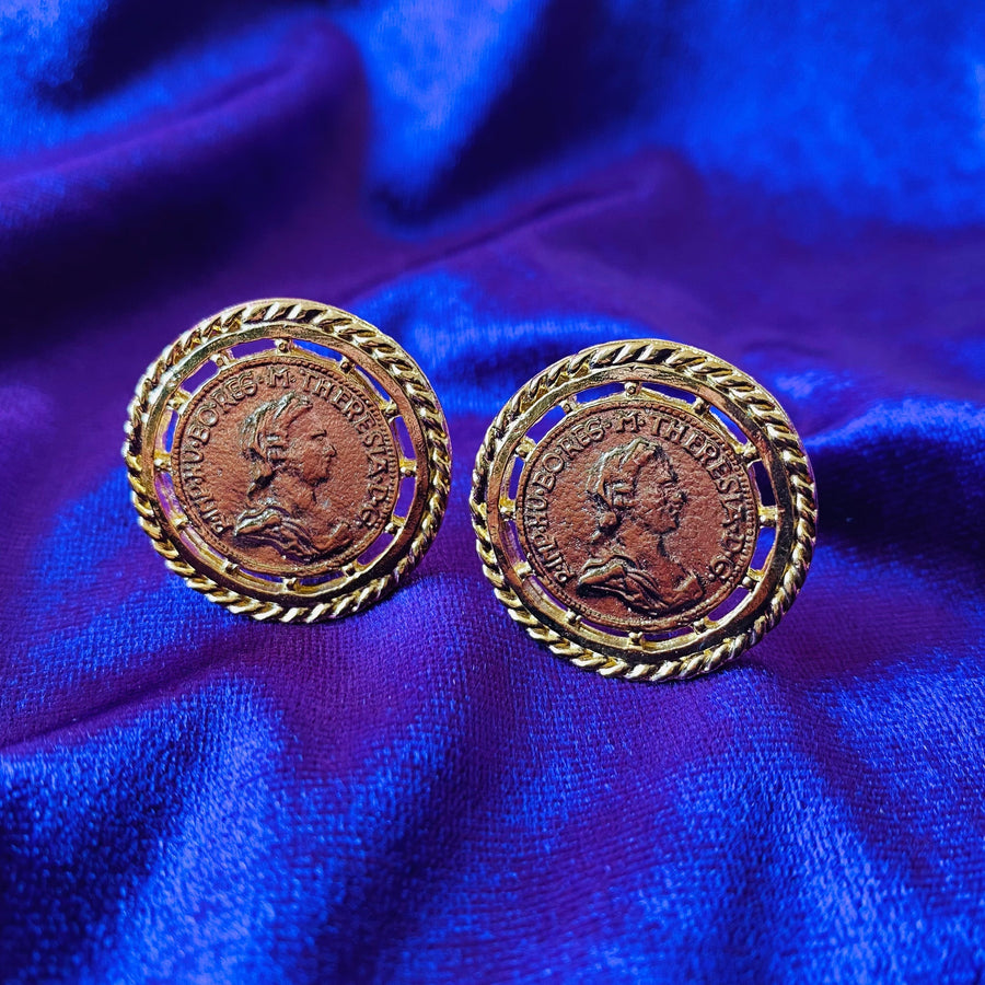 1980s Clip on Coin Earrings - 18 Carat Gold Plated Vintage Deadstock Earrings Jagged Metal 