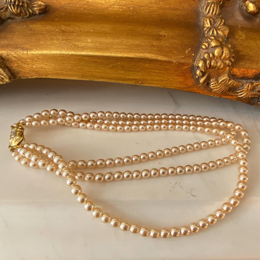 Vintage 1980s Faux Pearl Multistrand Necklace - Vintage Deadstock Necklace Jagged Metal 