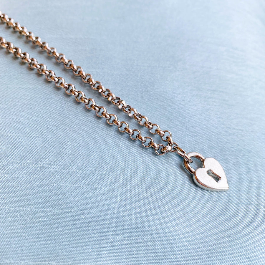 Vintage 1990s Padlock Necklace - Silver Plated Vintage Deadstock Necklace Jagged Metal 