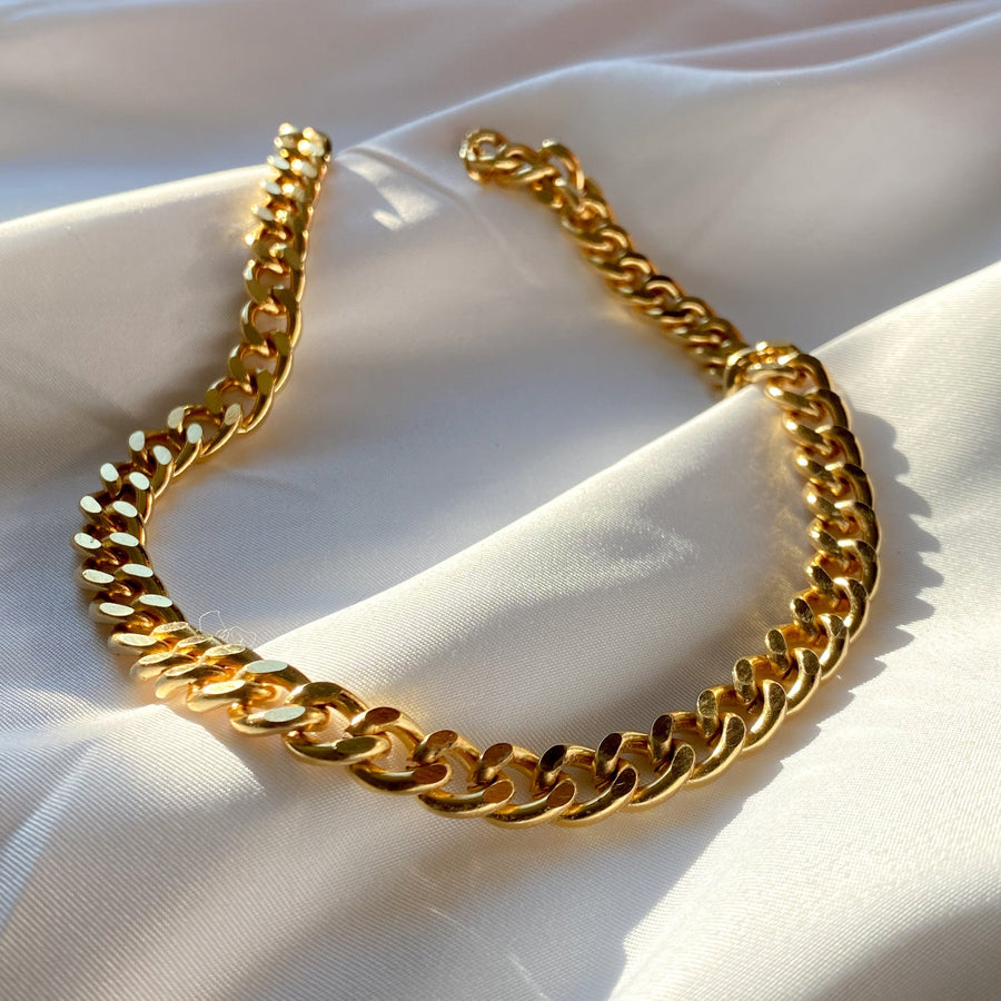 Vintage 1980s Chunky Chain Necklace - 18 Carat Gold Plated Vintage Deadstock Necklace Jagged Metal 